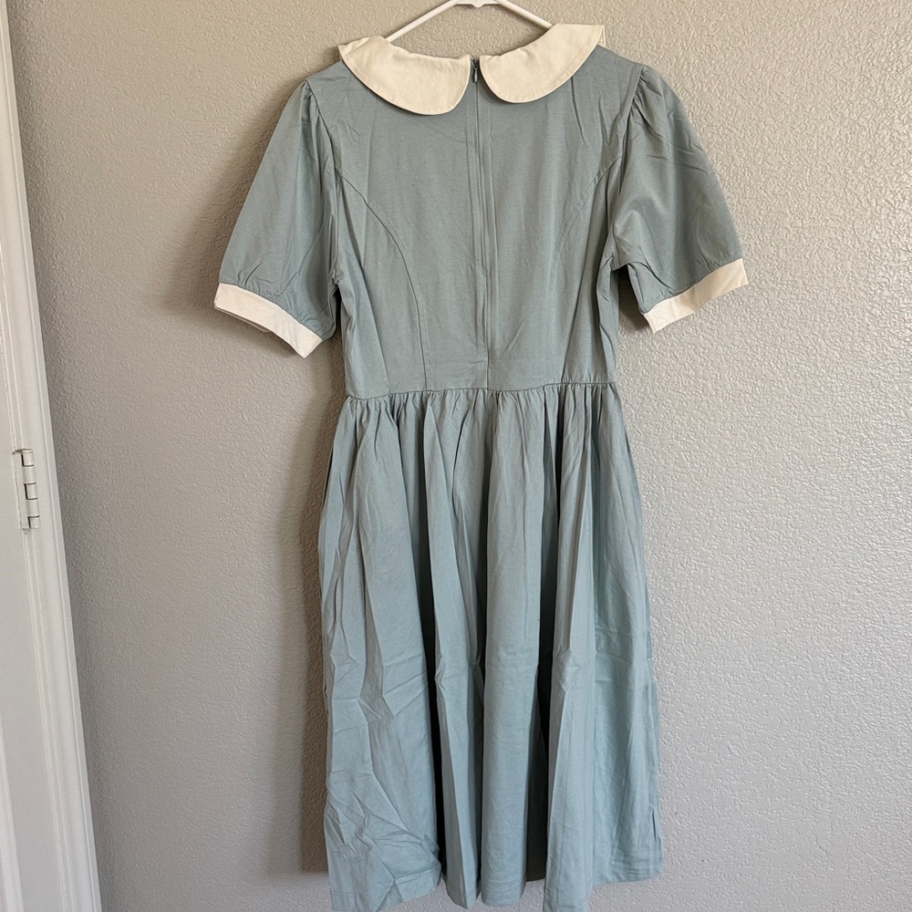 Light Blue Peter Pan Collar Midi Dress with White Trim - Women - Picture 3 of 5